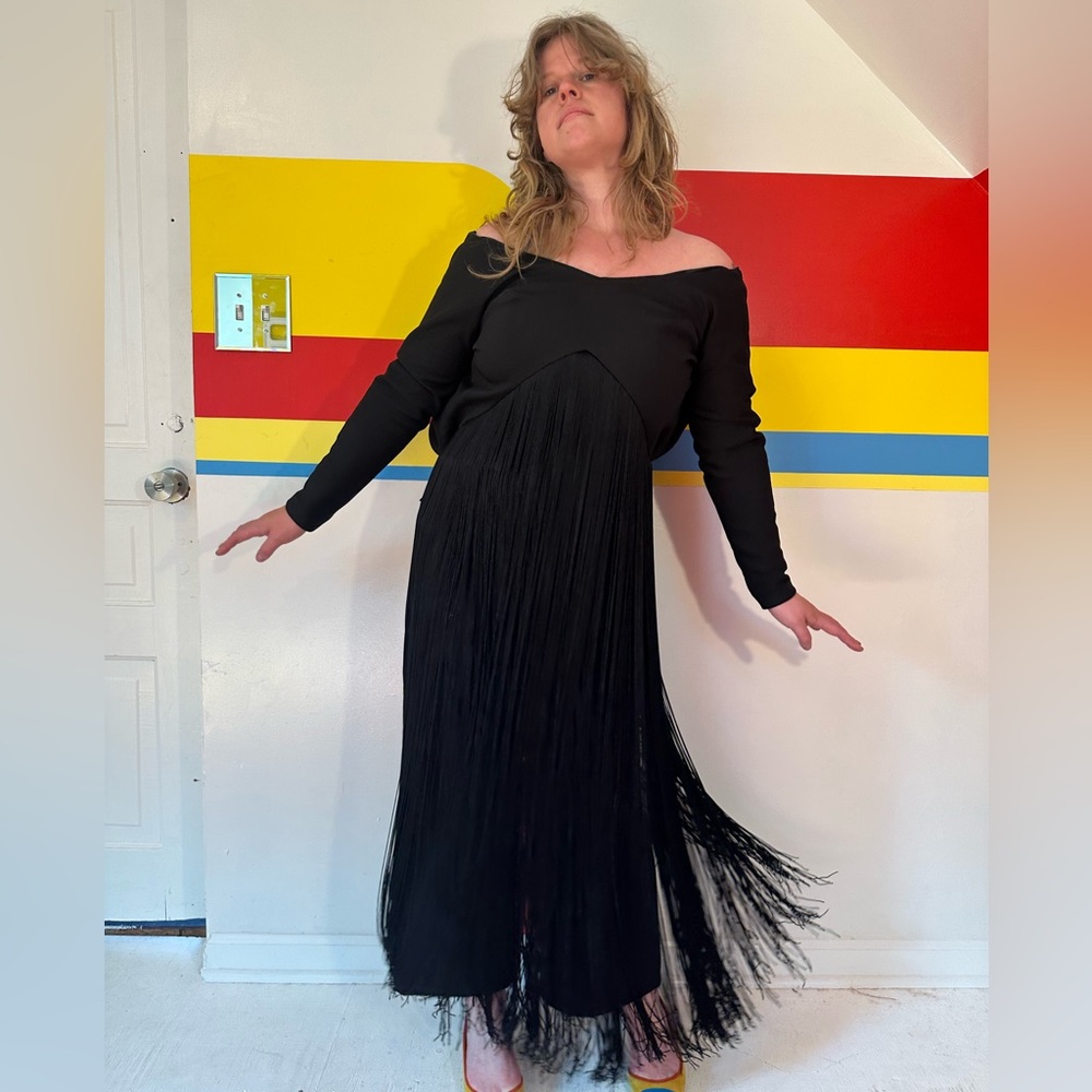 1960s vintage Sydney north jumpsuit fringe jumpsuit black sz m